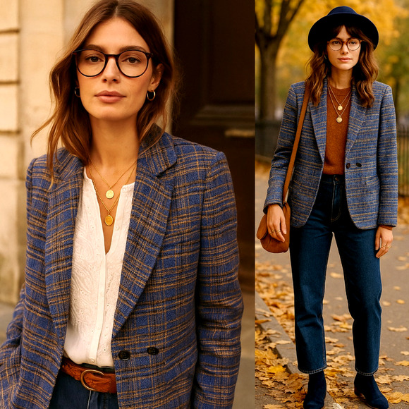 Isabel Marant L Tweed Linen Blend Blazer $650 Textured Jacket Boho Blue 42 - Picture 4 of 10